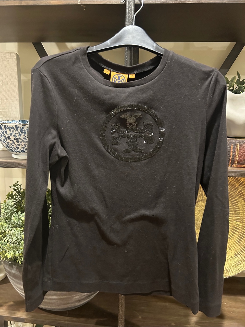 Tory Burch Black medium  Long-Sleeve Sequin Logo Tee